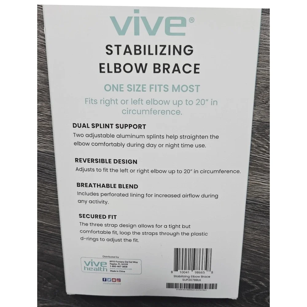 VIVE Stabilizing Elbow Brace One Size Fits Most‎ Dual Splint Support Reversible
